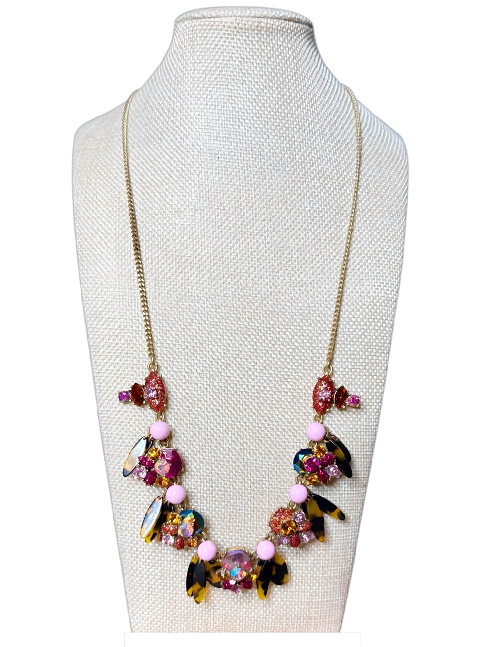 J. Crew Gold-Tone Pink & Multicolor Crystal Bib Necklace